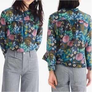 J. Crew x Abigail Borg Prairie Moonlight Popover Cotton Silk Blouse